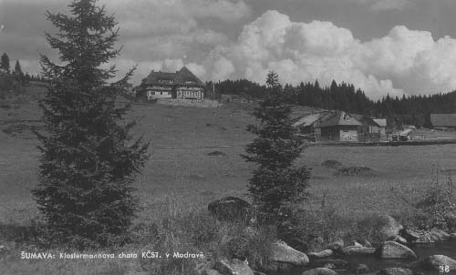 Pohled na Klostermannovu chatu od Vydry r.1930