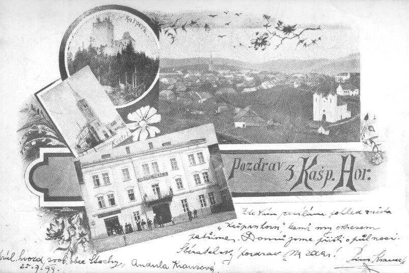 Kapersk Hory, ve vezu hrad, kostel a hotel Skala  r.1899