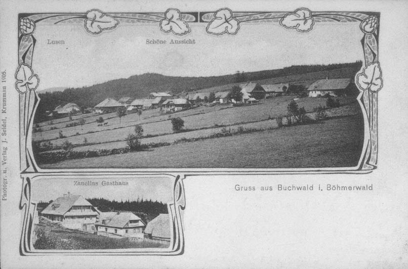 Celkov pohled na Buinu, vlevo dole Zanellv hostinec  r.1905